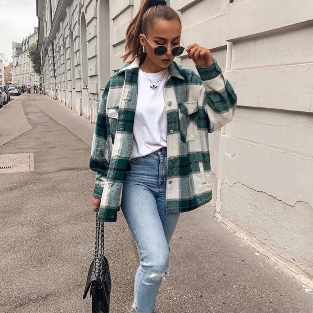 Plaid Stripe Oversized Flannel Shirt Shacket - Picture 5 of 16